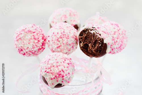 White And Pink Cake Pops In Mason Jar Stock Photo And Royalty Free
