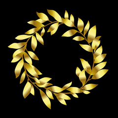 Gold Christmas wreath on a black background. Hand drawn vector illustration. Luxury card.