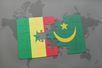 puzzle with the national flag of senegal and mauritania on a world map