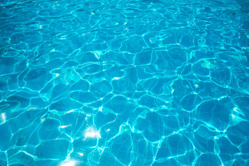 Fototapeta na wymiar Blue and bright water surface and ripple wave in swimming pool