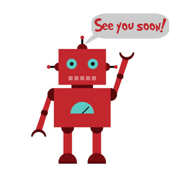Vector illustration of a toy Robot with text See you soon!