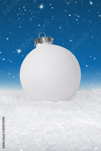 quot plain white christmas bauble on a fake snow background quot plain white christmas bauble on a fake snow background