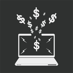 display  laptop, hand phone smartphone flat design, dollar, seo icon