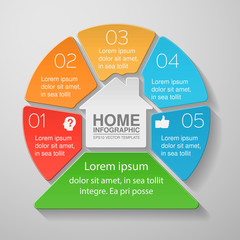 Vector infographic template, 5 options, home