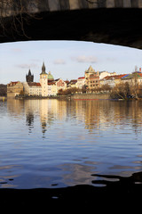 Winter Old Town of Prague above River Vltava, Czech Republic 