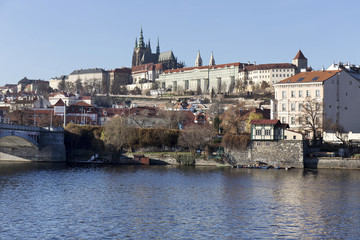 View on the winter Prague gothic Castle above River Vltava, Czech Republic