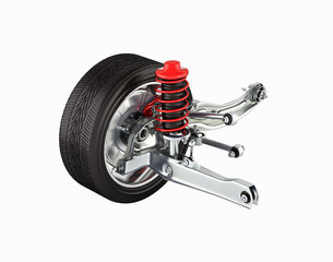 suspension of the car with wheel perspective view without shadow