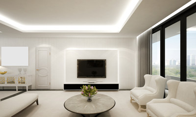 The luxury design interior of living room and lcd
