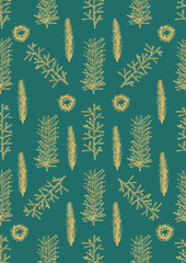 Naklejka na ściany i meble Seamless pattern with hand drawn pine fir branches.