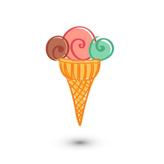 Soft serve ice cream on white background. Doodle style. Vector illustration