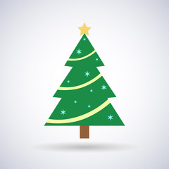 Christmas tree elegant with ornaments with golden ribbons and stars and New Year, stylish vector illustration, EPS10