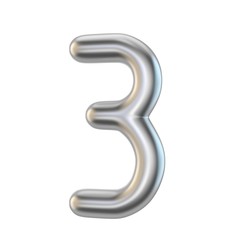 Naklejka premium Metal silver font. Number THREE 3 3D
