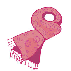 Pink scarf with fringe on white background. Vector illustration