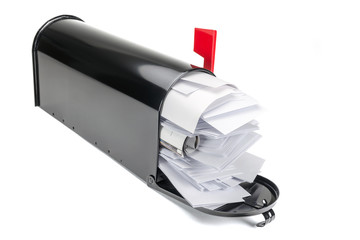 Black Mailbox with Isolated on White Background.
