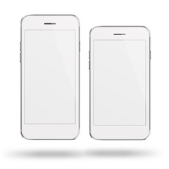 Mobile smart phones with white screen isolated on white background. 3D illustration.