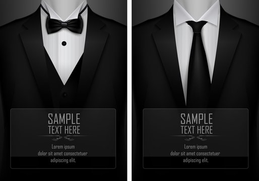 Set of business card templates with suit and tuxedo and place for text for you
