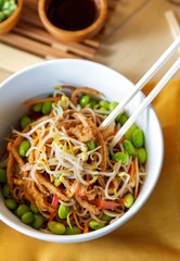 japanese noodles served in white bowl