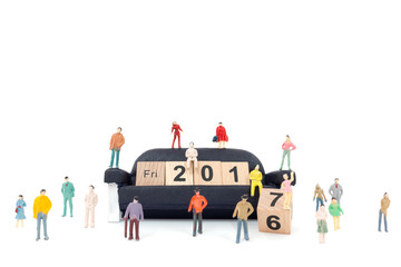 New year concept , Word 2016 on wood block and moving to the word 2017