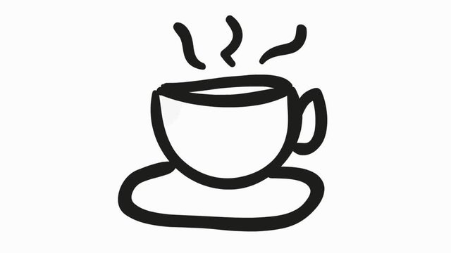 Coffee Tea cup with smoke line drawing illustration animation with transparent b
