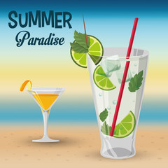 summer paradise cocktails beach sunset vector illustration eps 10