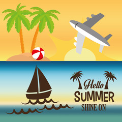 hello summer card shine one two banner vector illustration eps 10