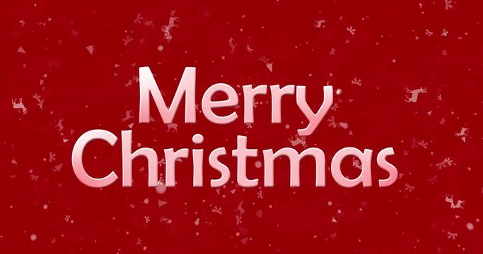 Merry Christmas text formed from dust and turns to dust horizontally on red animated background
