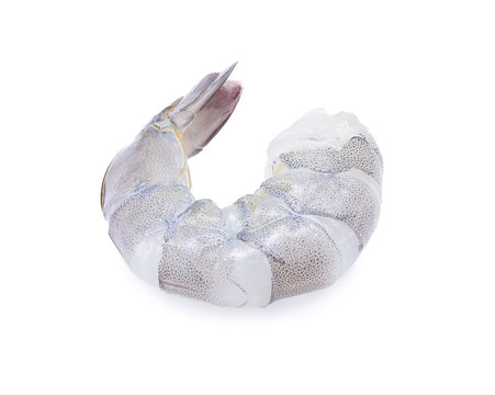 Raw Prawns, Peeled Raw tiger shrimps isolated on white backgroun