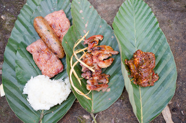 .Pork, sour toast, fish, leaves, stone, food, holiday, casual, h