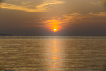 Sun setting over Lac St Louis in Lachine Quebec Canada.