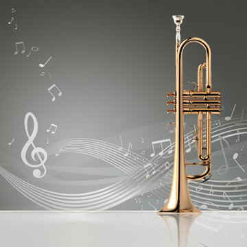 Trumpet with music notes