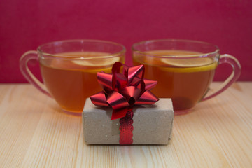 tea mugs with tea and gifts