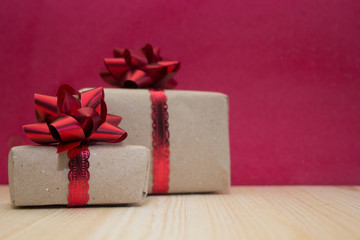 boxes with gifts on red background,concept for Valentines day, anniversary, romantic gift.