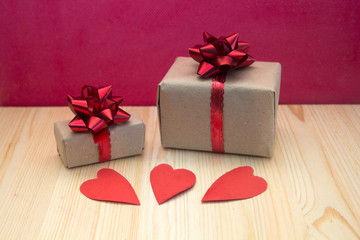 boxes with gifts on red background,concept for Valentines day, anniversary, romantic gift.