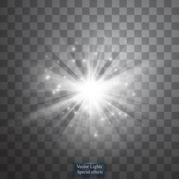 Glow light effect. Star burst with sparkles. Vector illustration. Sun
