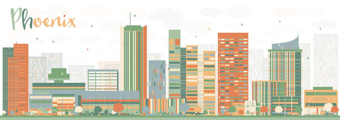 Abstract Phoenix Skyline with Color Buildings.