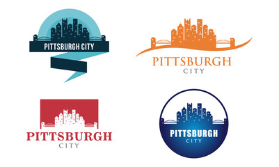 Pittsburgh Landscape Skyline Silhouette Logo Illustration - obrazy, fototapety, plakaty