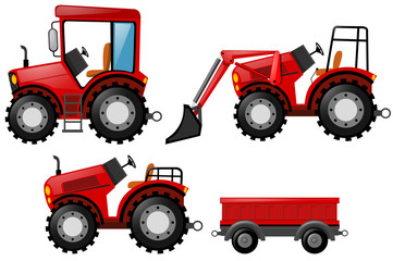 Obraz na płótnie Canvas Red tractor and bulldozer set