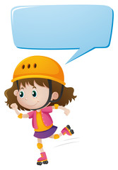 Speech bubble template with girl skating