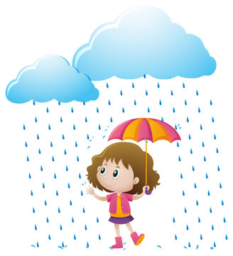 Little girl standing in the rain