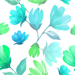 Floral seamless pattern watercolor. Spring flower magnolia. Spring background with beautiful flowers