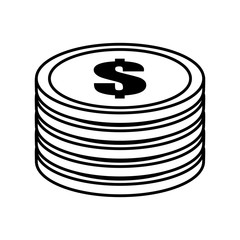 coin pile dollar money outline vector illustration eps 10