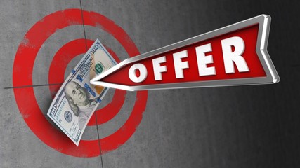 3d illustration of concrete wall target with offer arrow and 100 dollars © Maxim_Kazmin