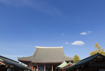 Naklejka premium 東京観光 浅草 浅草寺 本堂 快晴 青空 大空 コピースペース
