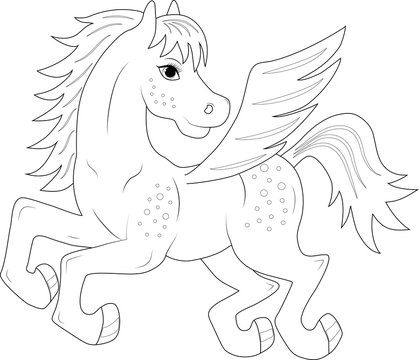 little cartoon Pegasus, coloring page