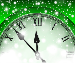Fototapeta na wymiar New Year and Christmas concept with vintage clock green style. Vector illustration