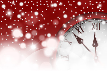 Fototapeta na wymiar New Year and Christmas concept with vintage clock in red style. Vector illustration