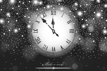 Obraz na płótnie Canvas New Year and Christmas concept with vintage clock black and white style. Vector illustration
