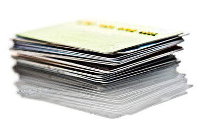 credit cards stack on white