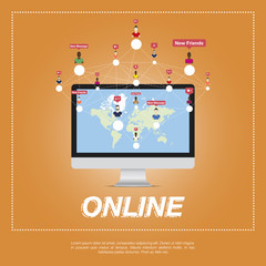 Online city, people communicate in a network.