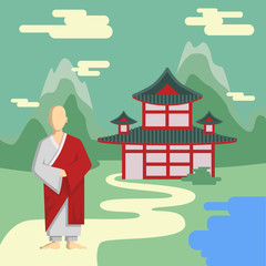 buddhist temple, monastery and landscape